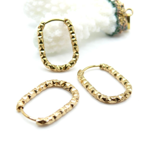 Créoles Ovales Texturées 22 × 16 mm, Épaisseur 2.5 mm – Acier Inoxydable 304 Argenté