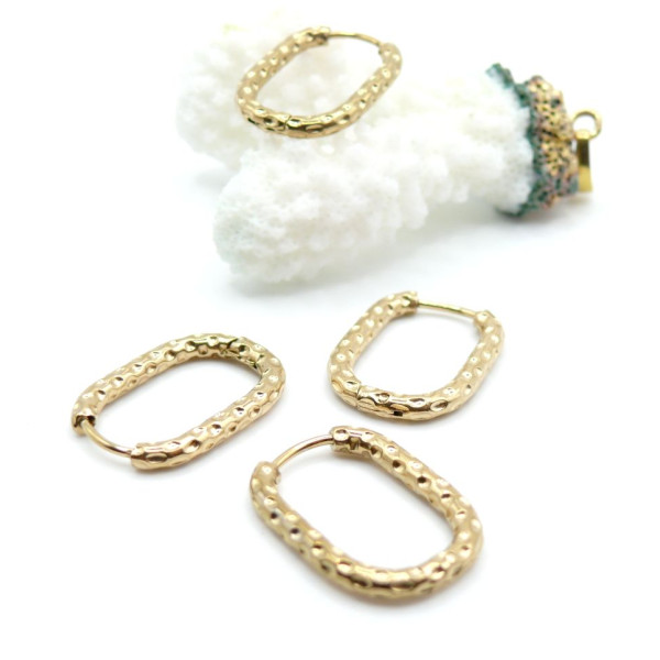 Créoles Ovales Texturées 22 × 16 mm, Épaisseur 2.5 mm – Acier Inoxydable 304 Doré