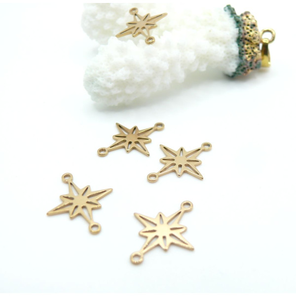 Pendentifs Connecteurs Étoiles 18mm Acier Inoxydable 304 Doré REF 6