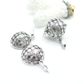 Pendentif Cage Bola de Grossesse pour bola de 12 ou 14mm, Laiton Finition Argent Antique