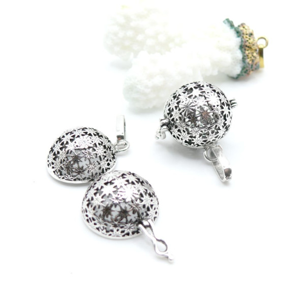 Pendentif Cage Bola de Grossesse pour bola de 12 ou 14mm, Laiton Finition Argent Antique