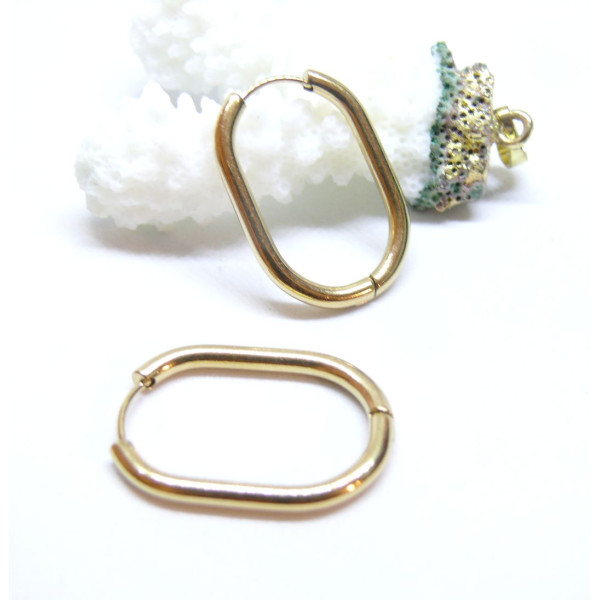 Créoles Ovales 16 x 2 mm – Acier Inoxydable 304 Doré à l’or fin 18K – IONIQUE