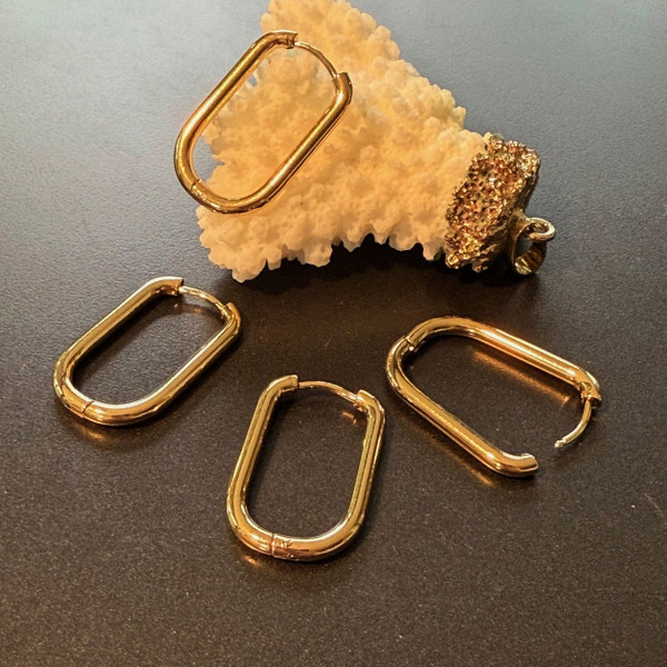 Créoles Ovales 16 x 2 mm – Acier Inoxydable 304 Doré à l’or fin 18K – IONIQUE