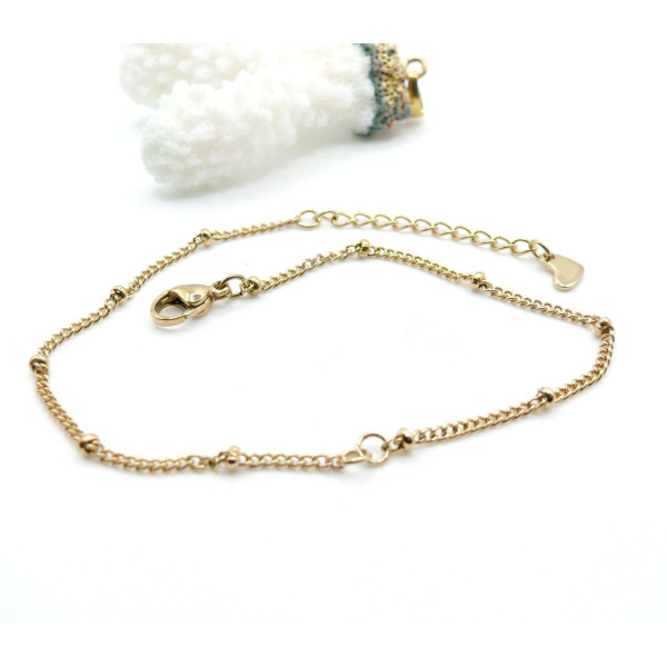 Bracelet Réglable maille gourmette et bille – Acier Inoxydable 304 Doré