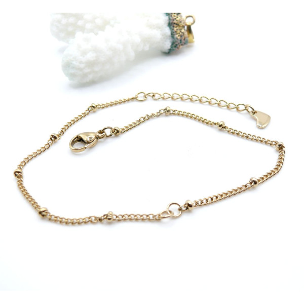 Bracelet Réglable maille gourmette et bille – Acier Inoxydable 304 Doré