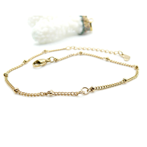 Bracelet Réglable maille gourmette et bille – Acier Inoxydable 304 Doré