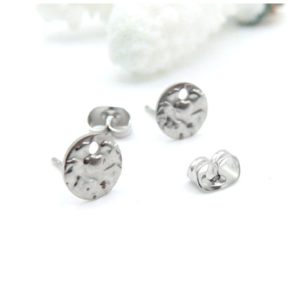 Boucles d’Oreilles Puces Travaillées 8 mm – Acier Inoxydable 304 – Finition Argentée