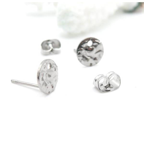 Boucles d’Oreilles Puces Travaillées 8 mm – Acier Inoxydable 304 – Finition Argentée