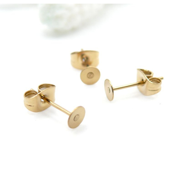Boucles d'Oreille Puce Plateau Rond 4mm – Acier Inoxydable 304 Doré à l'Or fin 18K Placage Ionique