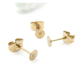 Boucles d'Oreille Puce Plateau Rond 4mm – Acier Inoxydable 304 Doré à l'Or fin 18K Placage Ionique