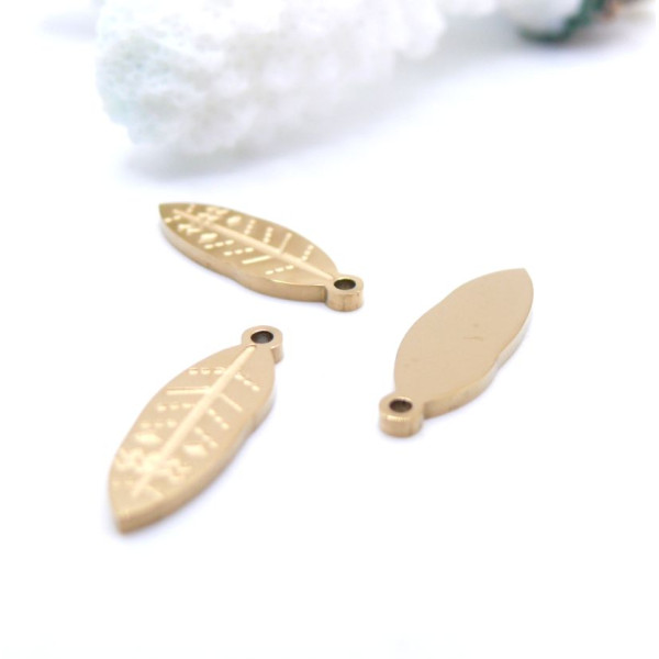 Pendentifs Feuille 16 mm – Acier Inoxydable 304 Doré à l'or fin 18K, IONIQUE