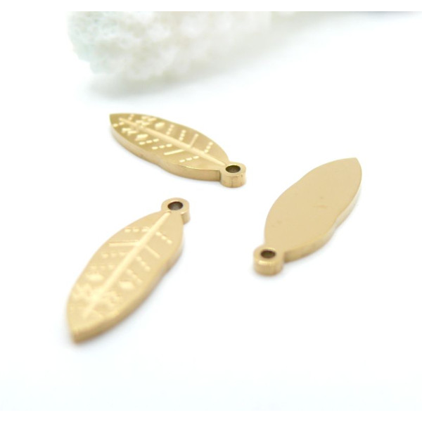 Pendentifs Feuille 16 mm – Acier Inoxydable 304 Doré à l'or fin 18K, IONIQUE