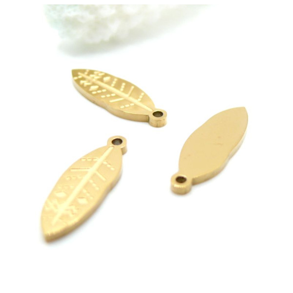 Pendentifs Feuille 16 mm – Acier Inoxydable 304 Doré à l'or fin 18K, IONIQUE