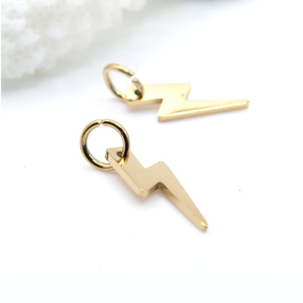Pendentifs avec Anneau Éclair Foudre 16 mm, Acier Inoxydable 304 Doré IONIQUE
