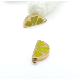 H11D30205G – Lot de 1 Pendentif Tranche de Citron 13 mm – Acier Inoxydable 304 Doré à l’Or Fin 18K Ionique