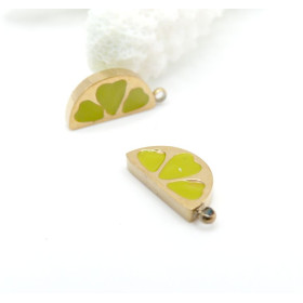 H11D30205G – Lot de 1 Pendentif Tranche de Citron Émaillé 13 mm – Acier Inoxydable 304 Doré à l’Or Fin 18K Ionique
