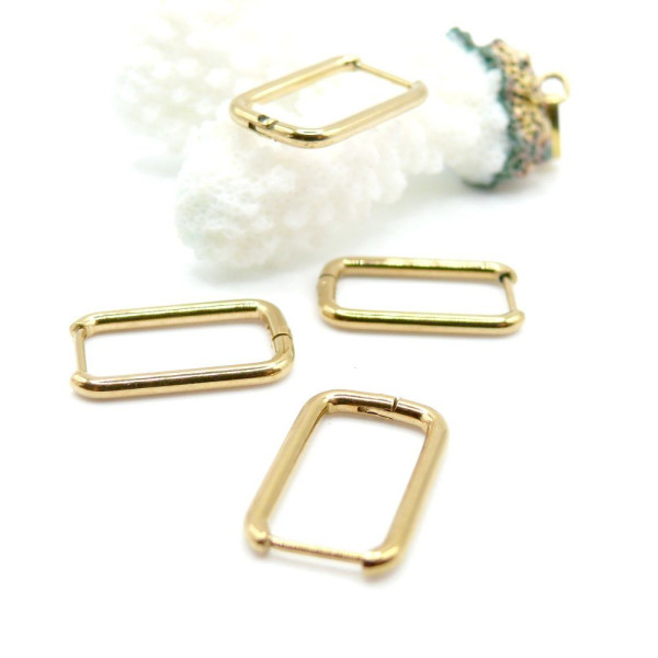 Créoles Rectangle 20 x 2 mm – Acier Inoxydable 316 Doré à l’or fin 18K