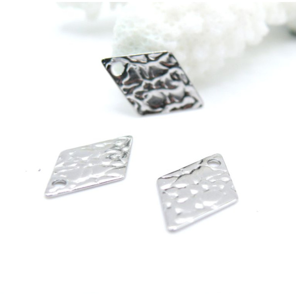 Pendentifs Losange 20 mm, Texturés – Acier Inoxydable 304 Argenté