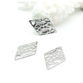 Pendentifs Losange 20 mm, Texturés – Acier Inoxydable 304 Argenté