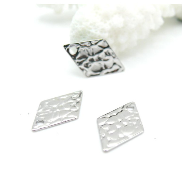 Pendentifs Losange 20 mm, Texturés – Acier Inoxydable 304 Argenté