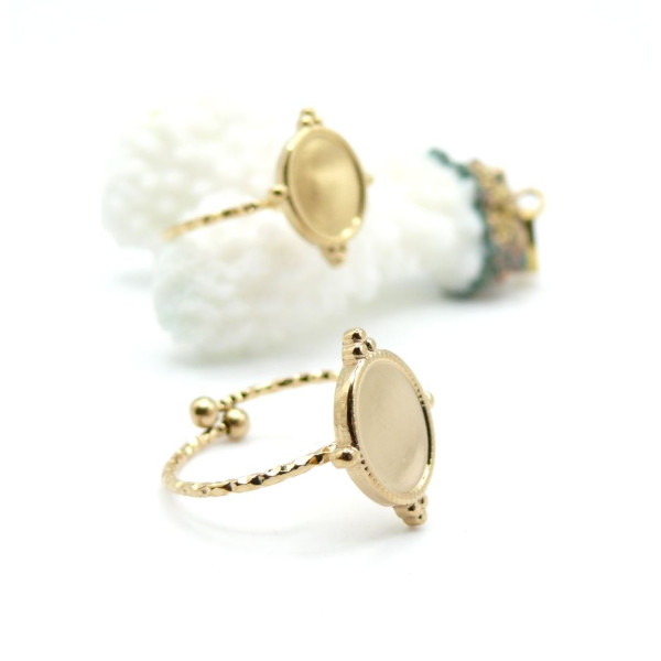 Support de Bague Ovale ARTY 10x8 mm – Anneau Double – Acier Inoxydable 304 Doré à l’or fin 18K Ionique