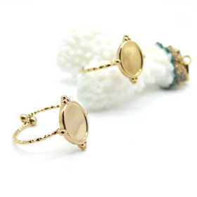 Support de Bague Ovale ARTY 10x8 mm – Anneau Double – Acier Inoxydable 304 Doré à l’or fin 18K Ionique