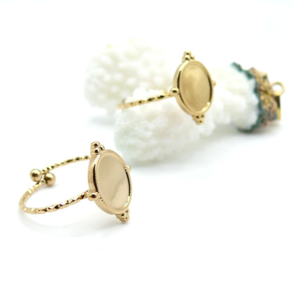 Support de Bague Ovale ARTY 10x8 mm – Anneau Double – Acier Inoxydable 304 Doré à l’or fin 18K Ionique