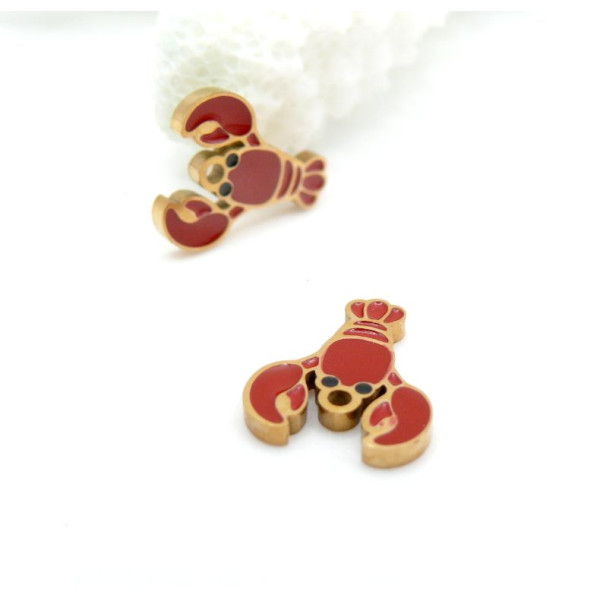 Pendentifs Homard Résine Émaillée 17 mm – Acier Inoxydable 304 Doré Ionique
