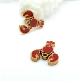 Pendentifs Homard Résine Émaillée 17 mm – Acier Inoxydable 304 Doré Ionique