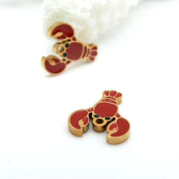 Pendentifs Homard Résine Émaillée 17 mm – Acier Inoxydable 304 Doré Ionique