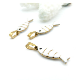 Pendentif avec Bélière Poisson Blanc 22 mm – Acier Inoxydable 304 Doré