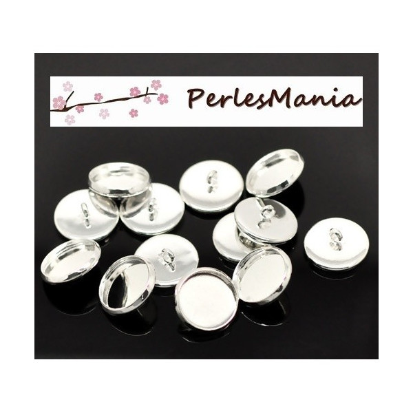 PS1117302 – Lot de 4 ou 10 Supports de Boutons à Coudre 12mm – Métal Argent Vif