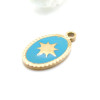 Pendentif Ovale avec étoile 15 mm en résine émaillée Bleu – Acier Inox 304 Doré à l’or fin 18K, PVD