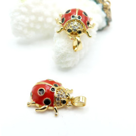 Pendentif avec Bélière Coccinelle avec Strass 21 mm – Résine Émaillée Rouge