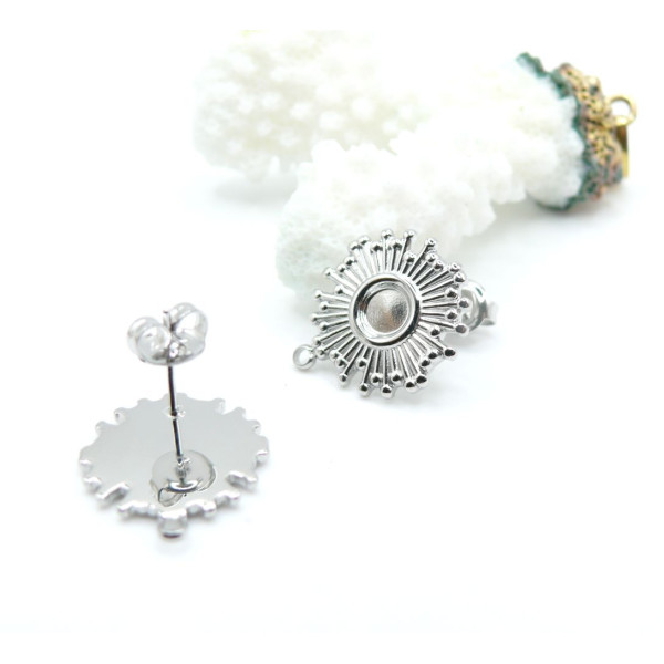 Boucles d’oreilles Puce Soleil avec anneau d'attache et embouts – Acier Inoxydable 304 – Finition Argenté