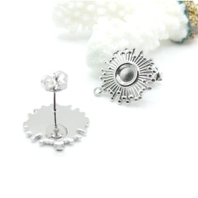 Boucles d’oreilles Puce Soleil avec anneau d'attache et embouts – Acier Inoxydable 304 – Finition Argenté