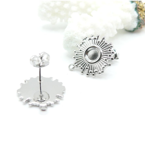 Boucles d’oreilles Puce Soleil avec anneau d'attache et embouts – Acier Inoxydable 304 – Finition Argenté