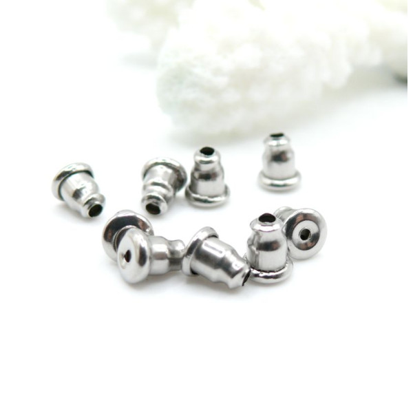 Embouts Poussoirs Tube Stoppeurs pour Boucle d’Oreille Puce – Acier Inoxydable 304 Argent Platine