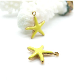 Pendentif Étoile de mer 14.5 mm avec résine émaillée Jaune – Acier Inoxydable 304 Doré, PVD