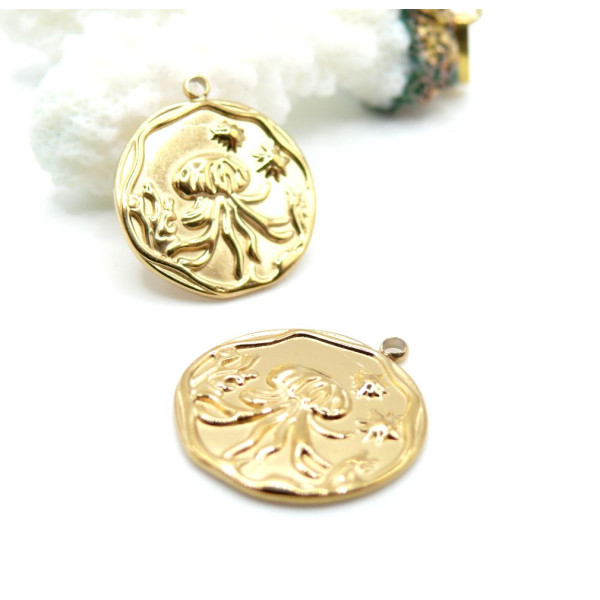 Pendentif Médaillon Méduse 20 mm – Acier Inoxydable 304 Doré à l’or fin 18K, PVD