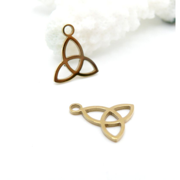 H11Q201T172G – Lot de 2 Pendentifs Nœuds Trinité 13 mm – Acier Inoxydable 304 Doré à l’or fin 18K Ionique