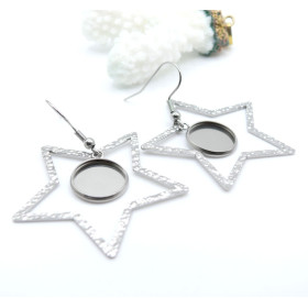Supports de boucles d’oreilles 12 mm avec crochet et étoile – Acier Inoxydable 304 finition Argentée