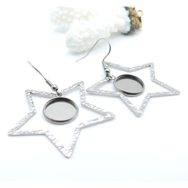 Supports de boucles d’oreilles 12 mm avec crochet et étoile – Acier Inoxydable 304 finition Argentée