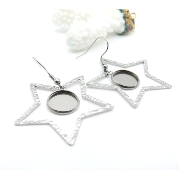 Supports de boucles d’oreilles 12 mm avec crochet et étoile – Acier Inoxydable 304 finition Argentée
