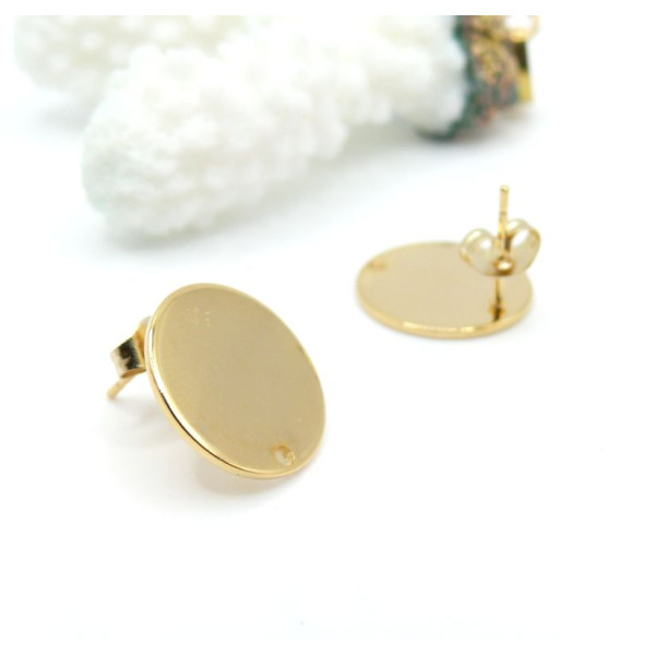 Boucles d’Oreilles Puces 15 mm avec Trou – Acier Inoxydable Doré à l’Or fin 24K