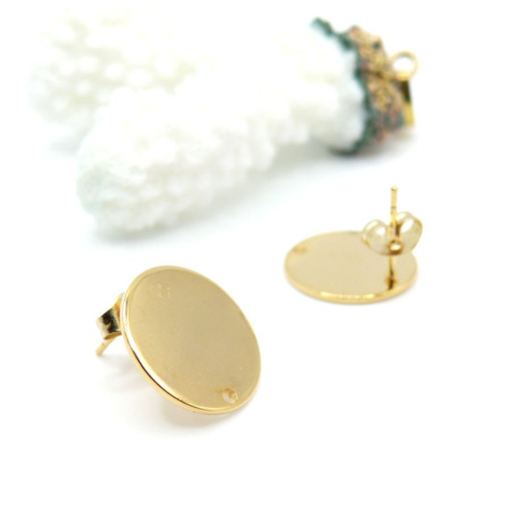 Boucles d’Oreilles Puces 15 mm avec Trou – Acier Inoxydable Doré à l’Or fin 24K