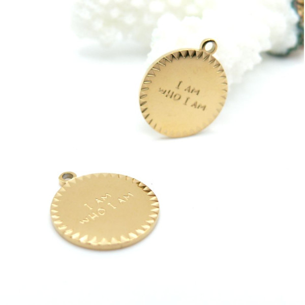 Pendentifs Médaillon avec message "I am who I am" 14.5mm – Acier Inoxydable 316L Doré