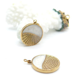 Pendentif Médaillon Couché de Soleil avec Anneau 16 mm – Acier Inoxydable 304 Doré à l’ Or Fin 18K