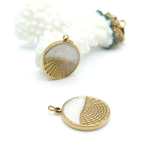 Pendentif Médaillon Couché de Soleil avec Anneau 16 mm – Acier Inoxydable 304 Doré à l’ Or Fin 18K