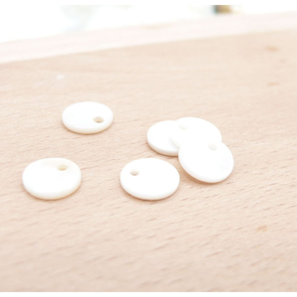 Perles Pendentifs Nacre Pastille 8mm Blanche